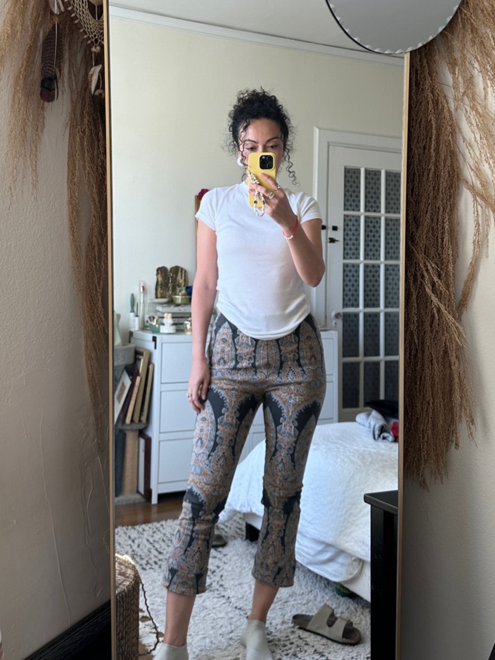 Free People Faux Suede Paisley Print High Waist pants